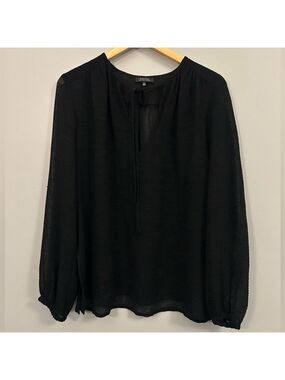 Aritzia Babaton Black Long-Sleeve Tie-Neck Blouse Small Sheer